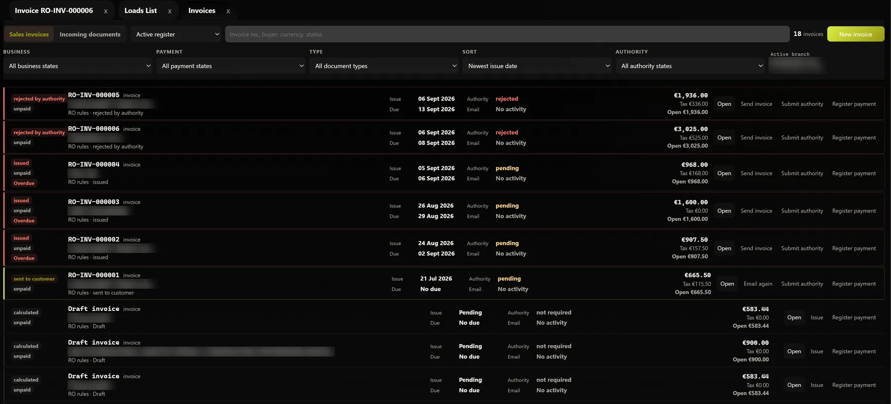 app.fleetop.eu · Sales invoices